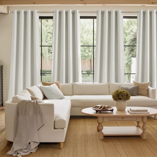 Natural Faux Linen Room Darkening Rod Pocket Curtains 63 inch Length (Linen Natural White / 42"W x 63"L (Pack of 2))