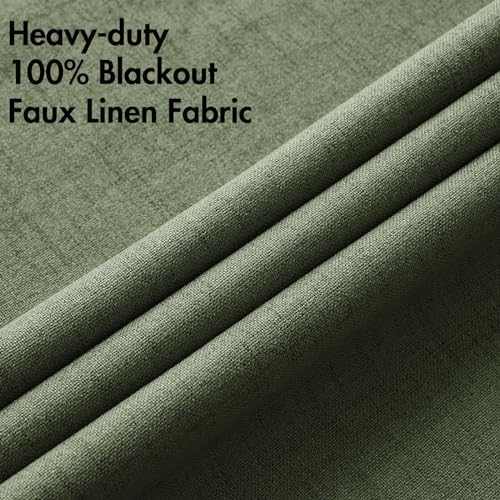 100% Blackout Linen Curtains for Bedroom 42x90 Inches Olive Green (Olive Green / 42"W x 90"L (Pack of 2))