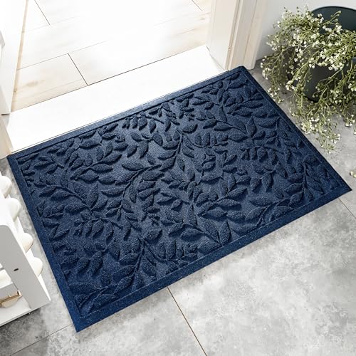 Blue Leaves Outdoor Indoor Entrance Doormats (Leaves-blue / 1'11" x 2'11" (Rectangular))