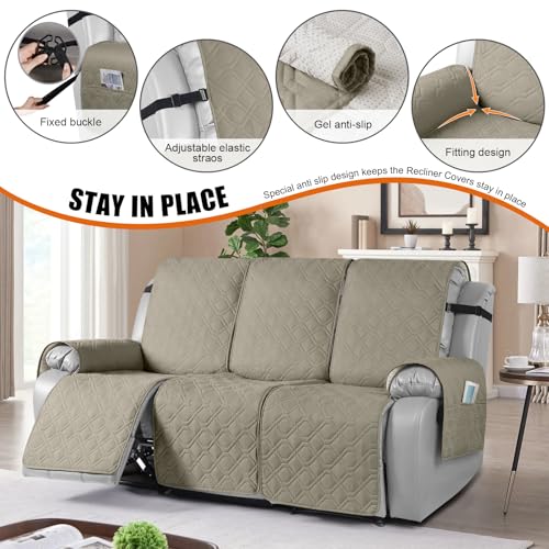 Waterproof Recliner Couch Covers Washable (Khaki / 3 Seater)