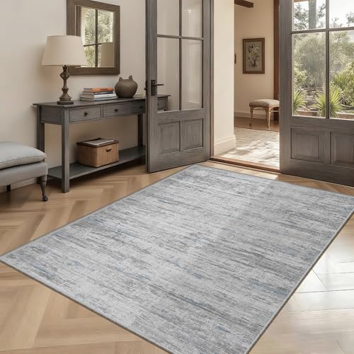 4x6 Rug Stain Resistant Abstract Washable Rugs (Blue/Grey / 4' x 6' (Rectangular))