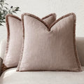 Decorative Linen Fringe Throw Pillow Covers 24×24 Dusty Pink (24" x 24" (Pack of 2) / Rose Dust)