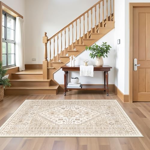 3x5 Washable Area Rug for Entryway Non Slip Rugs (Cream/Beige / 3' x 5' (Rectangular))
