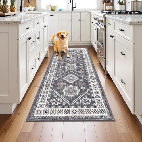 HEBE Boho Kitchen Mats for Floor 24''x60'' (Natural/Grey / 24"x60")