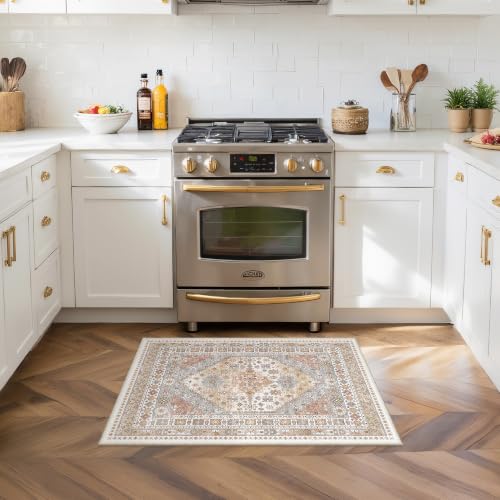 2x3 Entryway Rug Vintage Washable Rug Runner for Kitchen (Orange / 2' x 3' (Runner))