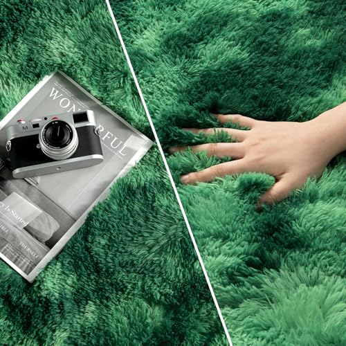 Large Shag Area Rugs 8 x 10 (Tie-dyed Emerald Green / 8' x 10' (Rectangular))