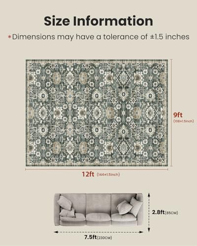 Amada Large 9x12 Washable Area Rug for Living Room (9' x 12' (Rectangular) / Green/Brown)