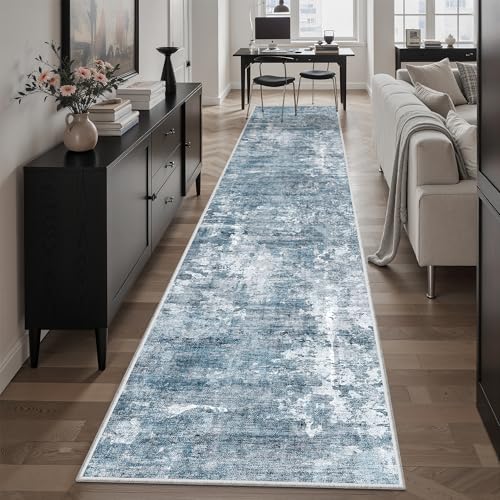 Abstract Runner Rug 2x12 Hallway Kitchen Runners Blue (Blue/Grey / 2' x 12' (Runner))