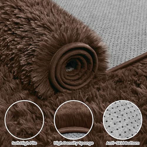 6x9 Fluffy Shag Area Rugs for Living Room Bedroom (Brown / 6' x 9' (Rectangular))