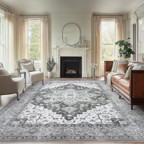 Amada Large 9x12 Washable Area Rug for Living Room (9' x 12' (Rectangular) / Light/Grey)