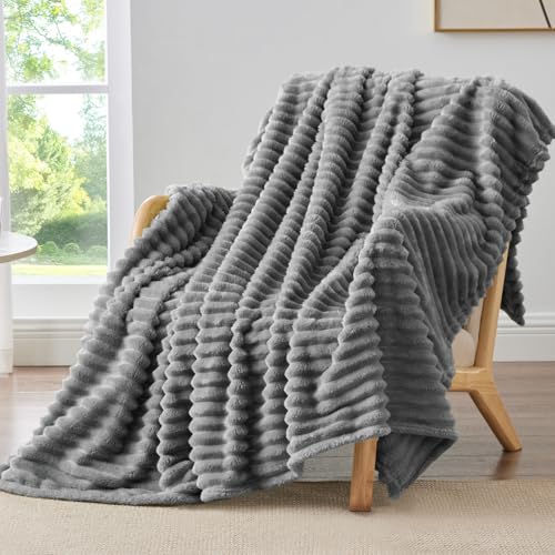Ribbed Grey Throw Blanket for Couch (Grey / Throw(50"x60"))