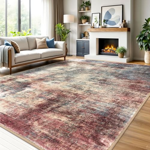 Abstract Area Rugs 9x12 Ft Washable Large Rugs for Living Room (Red/Multi / 9' x 12' (Rectangular))