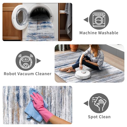 4x8 Wide Washable Runner Rug (Navy/Grey / 4' x 8' (Runner))