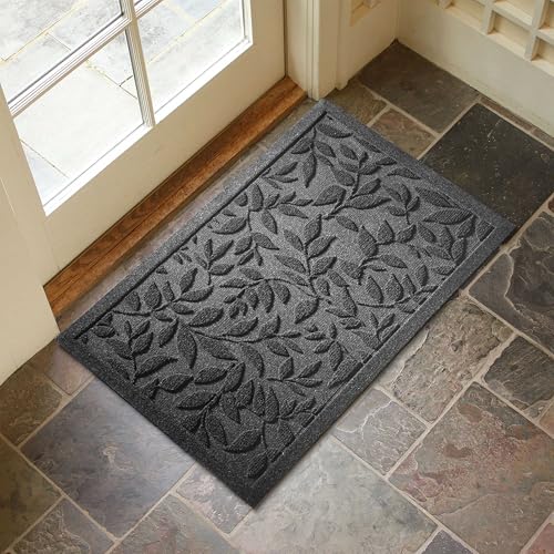 Grey Leaves Outdoor Indoor Entrance Doormats (Leaves-grey / 1'5" x 2'6" (Rectangular))
