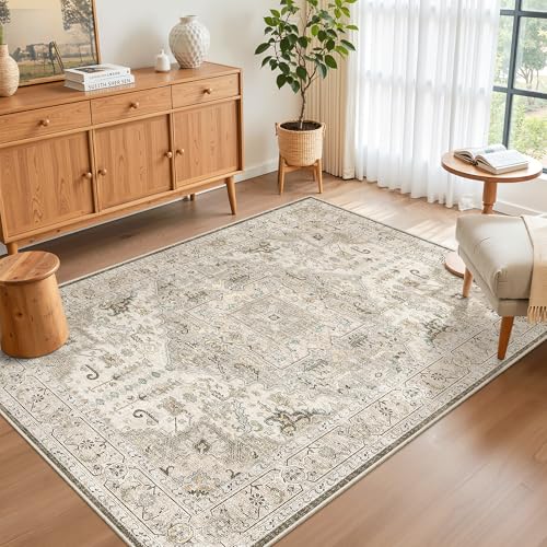 Area Rug 3x5 Washable Vintage Entry Rugs for Bedroom (Ivory/Brown / 3' x 5' (Rectangular))