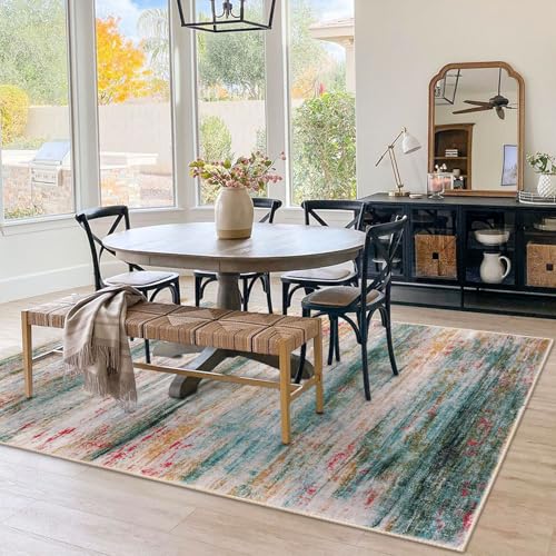 Washable Area Rug 5x7 Modern Ombre Thin Rugs for Living Room Non (Green/Turquoise / 5' x 7' (Rectangular))