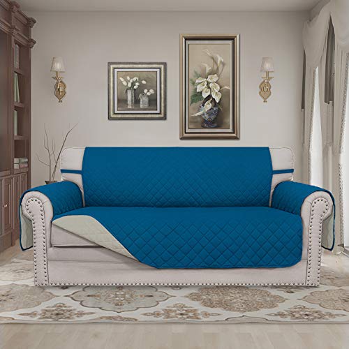 Reversible Couch Cover (Peacockblue/Beige / Medium-XL Loveseat)