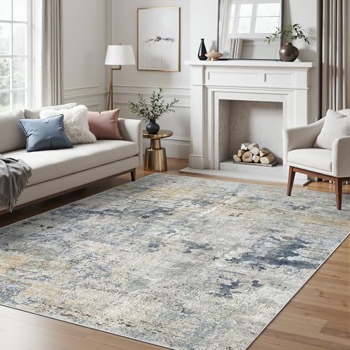 Abstract Area Rug 6x9 for Living Room Washable Rugs Blue (Blue/Yellow / 6' x 9' (Rectangular))