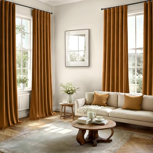 Velvet Curtains 50W x 84L 2 Panels Golden Brown Blackout Curtains (Golden Brown / 50"W x 84"L (Pack of 2))