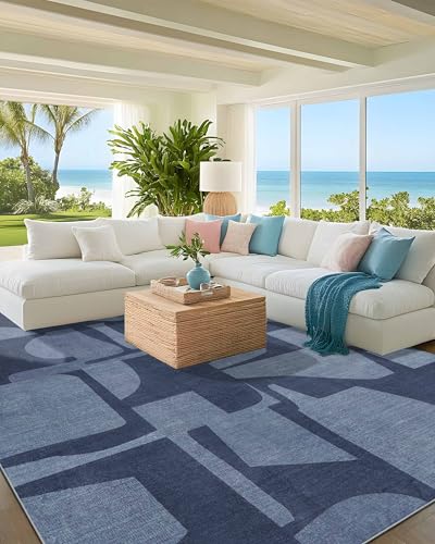 8x10 Area Rugs for Living Room Large Modern Washable Rug (Navy / 8' x 10' (Rectangular))