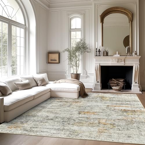 Washable Area Rug 8x10 Large Soft Living Room Rugs Grey (Grey/Rust / 8' x 10' (Rectangular))