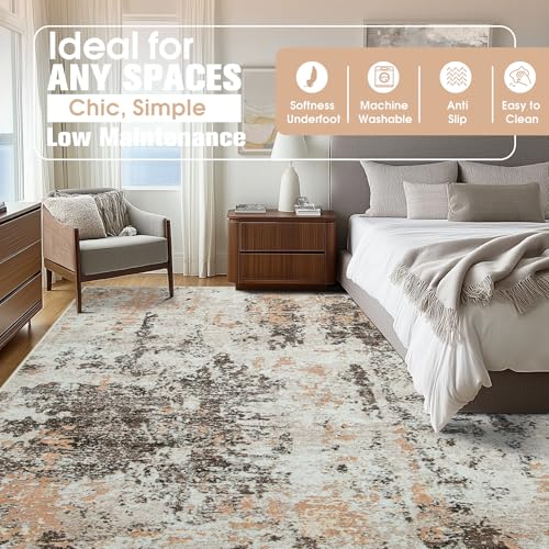 10x14 Area Rugs for Living Room Washable Dining Room Brown Beige (Brown White/Beige / 10' x 14' (Rectangular))