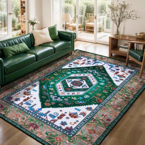 3x5 Washable Non Slip Boho Area Rug for Bedroom (Green White/Multi / 3' x 5' (Rectangular))