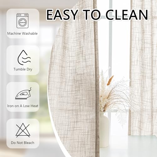 Oatmeal French Door Curtains for Door Window 72 Inch Length 2 Panels Semi Sheer Light Filtering Curtain for Bedroom Window Glass Rod Pocket for Kitchen Dining Room (26"W x 72"L (Pack of 2) / Taupe)
