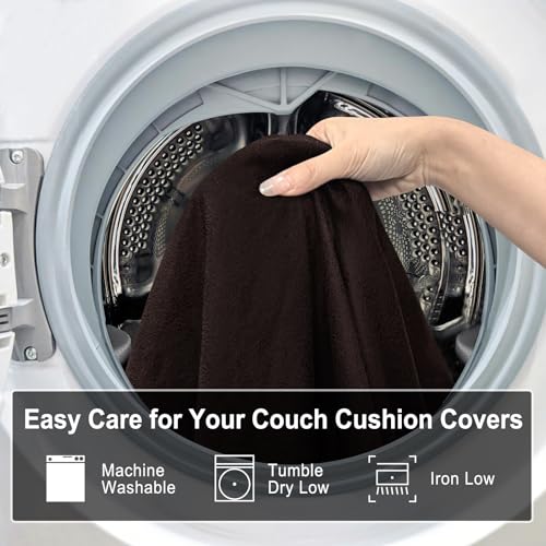 Leather Look Couch Cushion Covers Sofa Seat Slipcovers Sets Couches Furniture Protector for Sectional Armchair Loveseat Pets Kids Stretch Spandex Fabric (3 Cushion Sofa / 05 Chocolate)