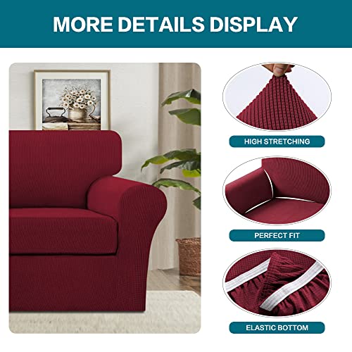 2 Piece Chair Covers Chair Slipcovers for Living Room Armchair Couch Cover Chair Sofa Cover with Individual Cushion Covers Furniture Cover for Chairs Feature Thick Fabric (Armchair (1 Cushion) / Burgundy)