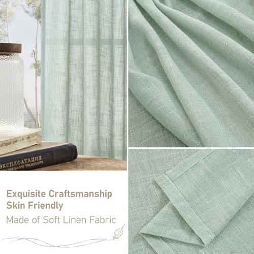 Short Window Linen Curtains 36 Inch Length 2 Panels (Light Sage / 34"W x 36"L (Pack of 2))