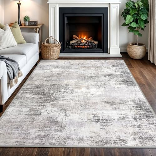 Abstract Area Rugs 5x7 Ft Washable Rugs for Living Room (Ash Grey/Beige / 5' x 7' (Rectangular))