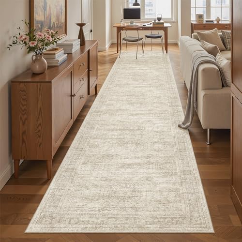 Hallway Runner Rug 2'6" x 12' Washable Long Kitchen Rugs Beige (Beige / 2'6" x 12' (Runner))