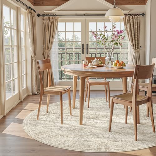 6x6 Beige Round Rug 6ft Circle Living Room Area Rugs Non (Beige / 6' (Round))