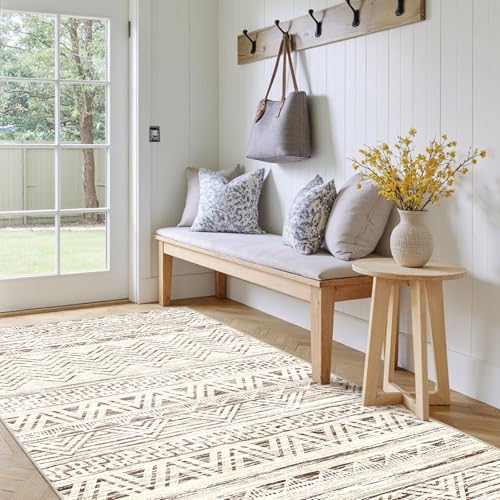 3x5 Area Rug Washable Moroccan (Beige / 3' x 5')