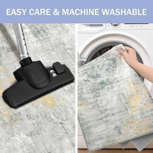 Abstract Area Rug 3x5 Ft Washable Rugs for Entryway Indoor (Light Green/Gray/Orange / 3' x 5' (Rectangular))