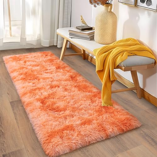 Soft Runner Rugs for Bedroom Hallways (2' x 6' (1 pc) / Tie-dyed Orange)
