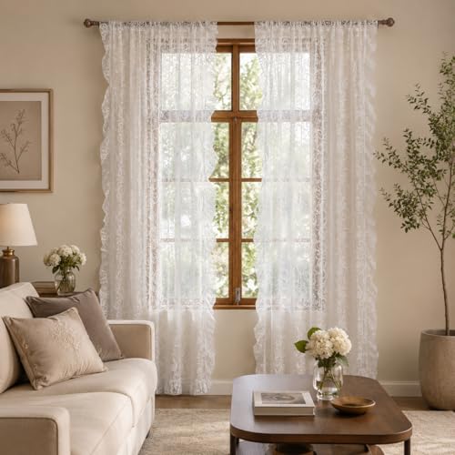 White Ruffle Curtains (59"W x 96"L (Pack of 2) / White)
