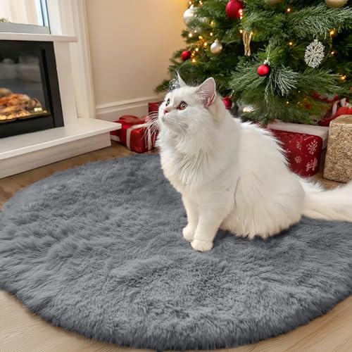 Light Grey Round Rugs for Bedroom (3 Ft Round / Light Grey)