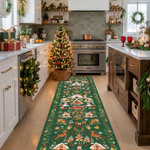 Vintage Christmas Runner Rug 2x8 (2' x 8' (Rectangular) / Xmas/Green)
