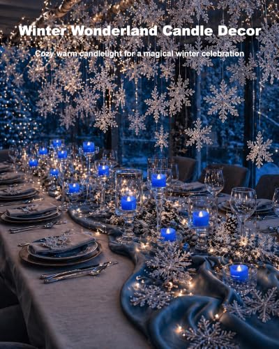 24 Pack Navy Blue Remote Flameless Tea Light Candles (Warm White Glow, Navy Blue Body)