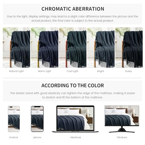 Navy Throw Blanket 50x60 Inch Soft Ripple Throw Knitted Blanket (Ripple-navy / 50"x60")