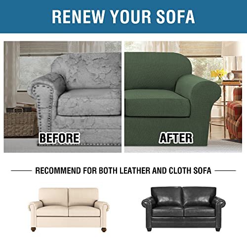 3 Piece Stretch Sofa Covers for 2 Cushion Sofa Couch Covers for Living Room Furniture Cover (Medium-XL / Bronze Green)