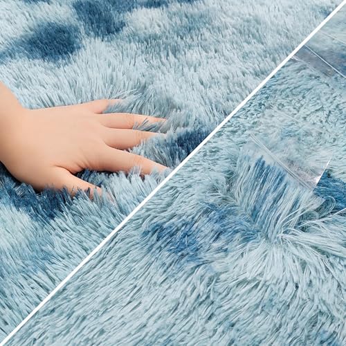Super Soft Fluffy Living Room Area Rug 2x6 ft Tie (Tie-dyed Blue / 2' x 6' (Runner))