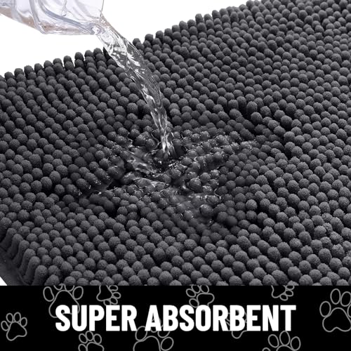 Dog Door Mat for Muddy Paws (70"X35" / Dark Grey and White)