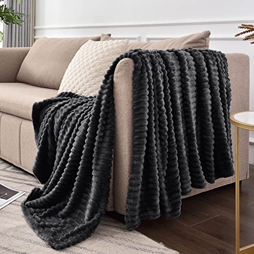 3D Ribbed Jacquard Black Full Size Blankes for Bed (Black / Full(84"x90"))
