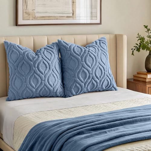 Faux Fur Soft Dusty Blue Throw Pillow Covers 26x26 Set of 2 (26" x 26" (Pack of 2) / Dusty Blue)