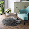 Dark Grey Round Rug 3ft Faux Fur Circle Rug Fluffy Furry Fuzzy Rug Sheepskin Rugs for Living Room Bedroom Shag Rug Cute Room Décor (3' (Round) / Dark Grey)