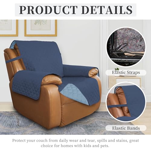 Double Protection 100% Waterproof Recliner Covers for Living Room (Dark Blue/Light Blue / Recliner Large)