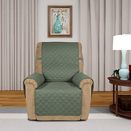 Reversible Quilted Recliner Sofa Cover (Small Recliner / Greyish Green/Beige)